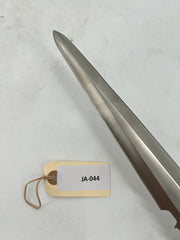 Gothic Fantasy Dagger – Ornate Metal Hilt with Serrated Blade and Wooden Display Stand