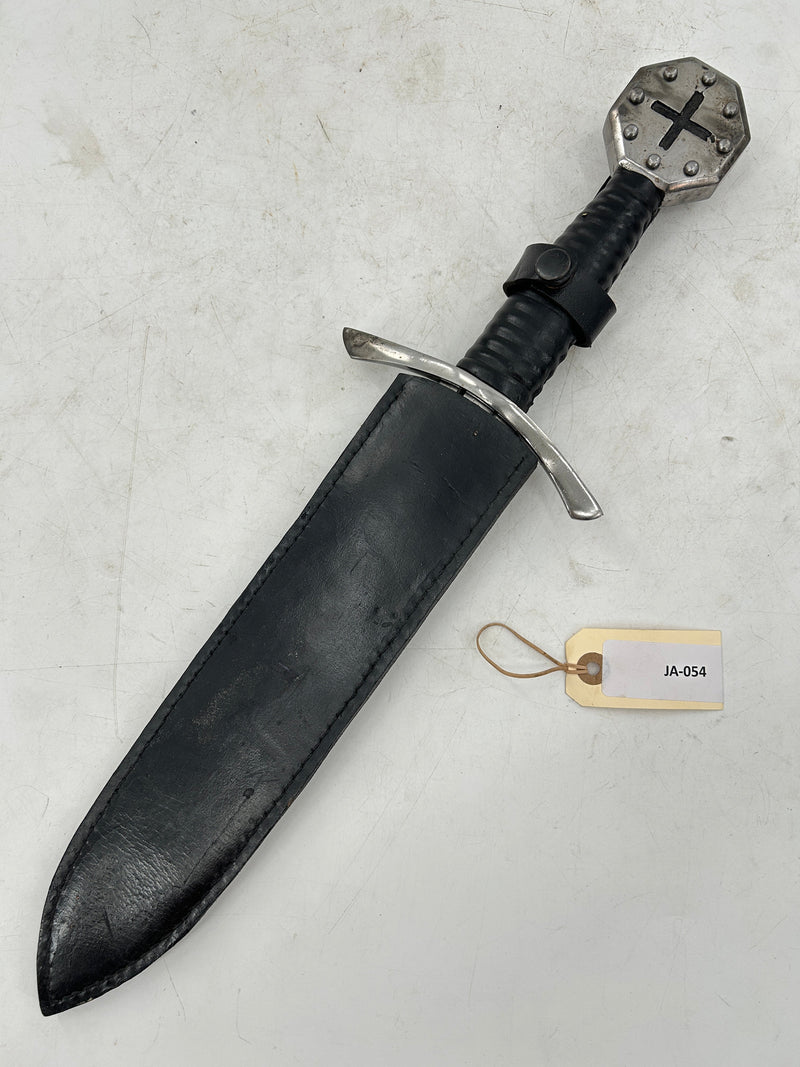 Templar-Style Dagger – Carbon Steel Blade with Octagonal Cross Pommel and Leather Scabbard
