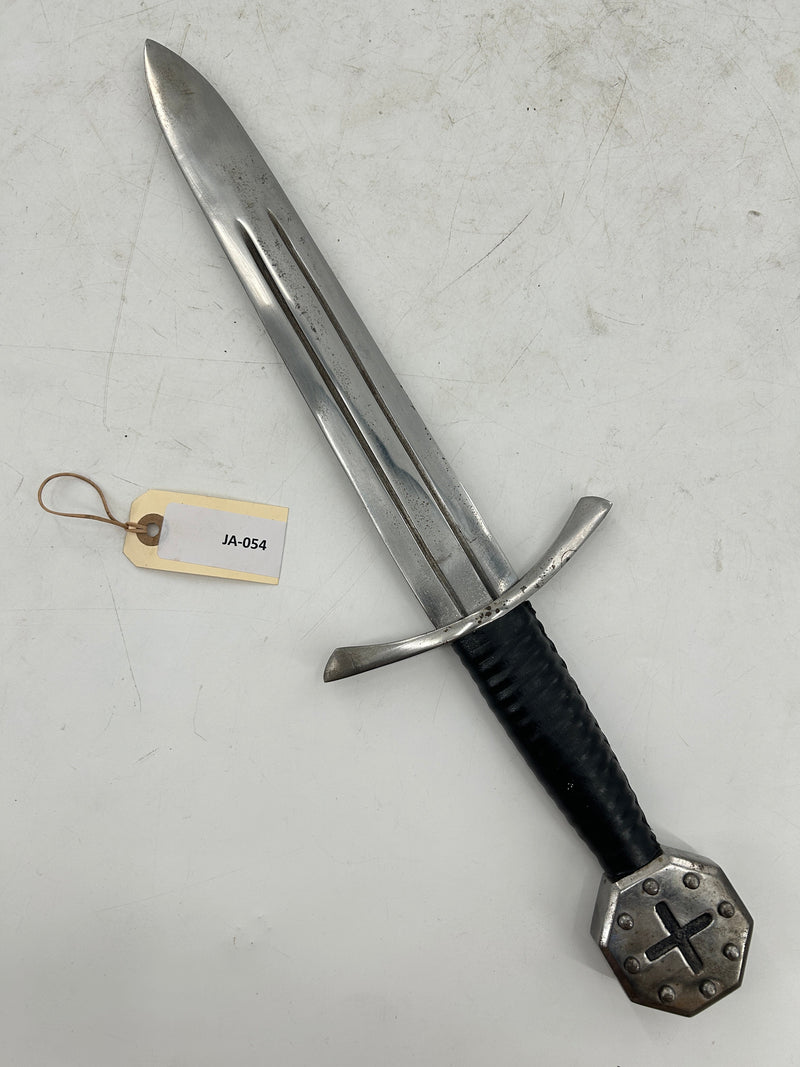 Templar-Style Dagger – Carbon Steel Blade with Octagonal Cross Pommel and Leather Scabbard
