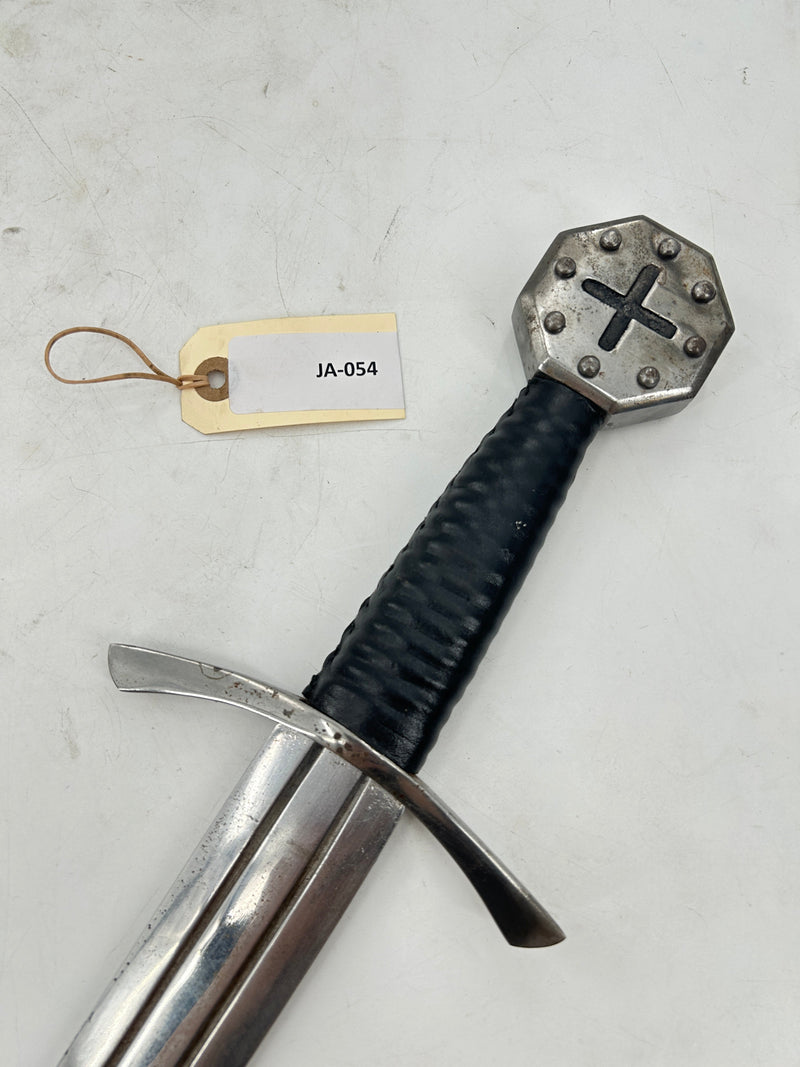 Templar-Style Dagger – Carbon Steel Blade with Octagonal Cross Pommel and Leather Scabbard