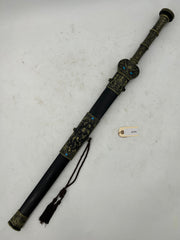 Longquan Forged Jian Sword – Ornate Bronze Alloy Hilt with Turquoise Accents and Hardwood Scabbard