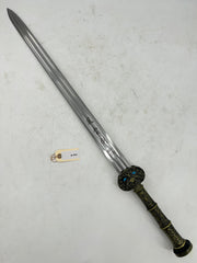 Longquan Forged Jian Sword – Ornate Bronze Alloy Hilt with Turquoise Accents and Hardwood Scabbard
