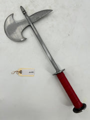 Gothic Horseman's Axe – Carbon Steel Head with Octagonal Steel Handle and Red Leather Grip