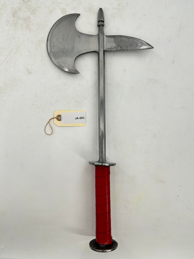 Gothic Horseman's Axe – Carbon Steel Head with Octagonal Steel Handle and Red Leather Grip