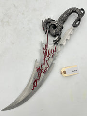 Dragon Claw Fantasy Dagger – Antiqued Metal Dragon Hilt with Red Flame Etched Blade