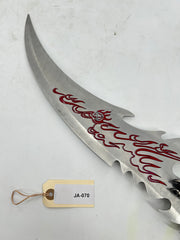 Dragon Claw Fantasy Dagger – Antiqued Metal Dragon Hilt with Red Flame Etched Blade