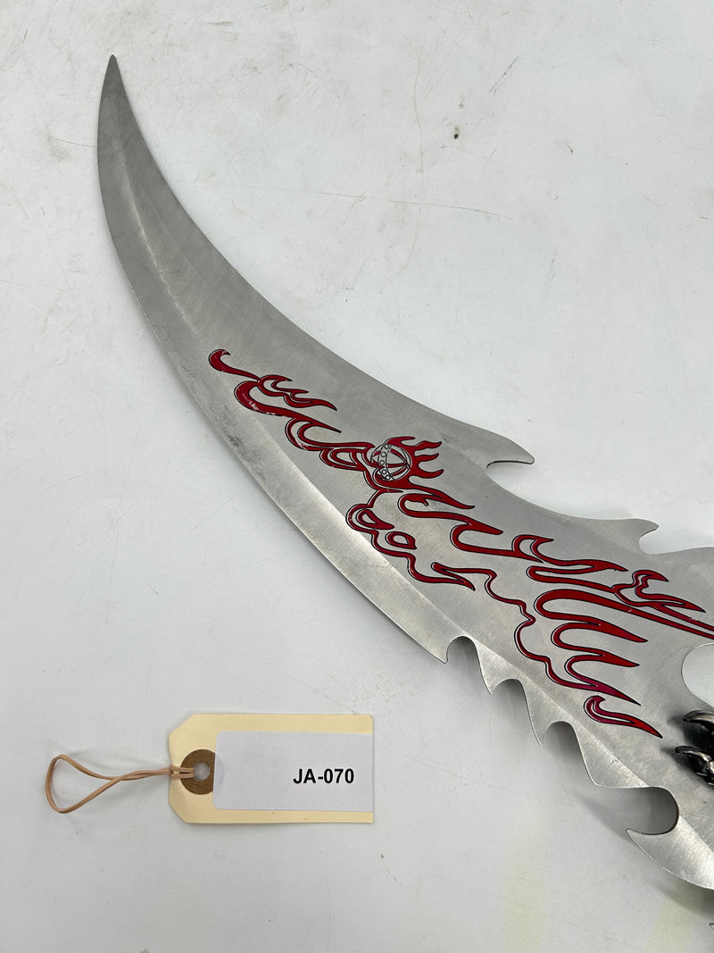 Dragon Claw Fantasy Dagger – Antiqued Metal Dragon Hilt with Red Flame Etched Blade