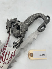 Dragon Claw Fantasy Dagger – Antiqued Metal Dragon Hilt with Red Flame Etched Blade