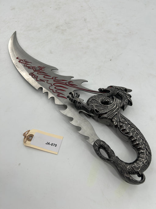 Dragon Claw Fantasy Dagger – Antiqued Metal Dragon Hilt with Red Flame Etched Blade