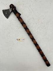 Viking-Style Hand Axe – Forged Carbon Steel Head with Leather-Wrapped Hardwood Haft