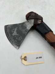 Viking-Style Hand Axe – Forged Carbon Steel Head with Leather-Wrapped Hardwood Haft