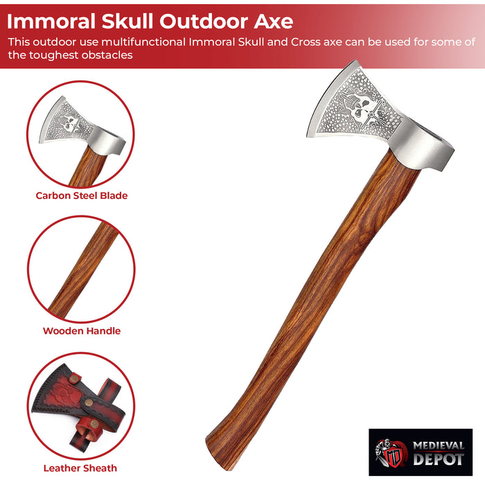 Immoral Skull and Cross Outdoor Hammer Head Axe