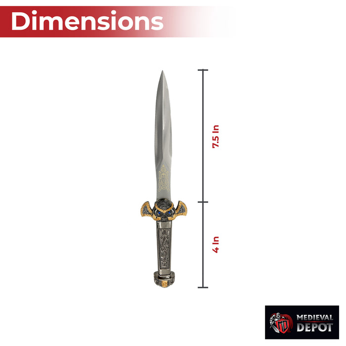 thumbnail image 2 of Imperial Elegance Roman Dagger - Gold & Silver Ornate Steel Blade With Blue Gem Accents 2 of 9
