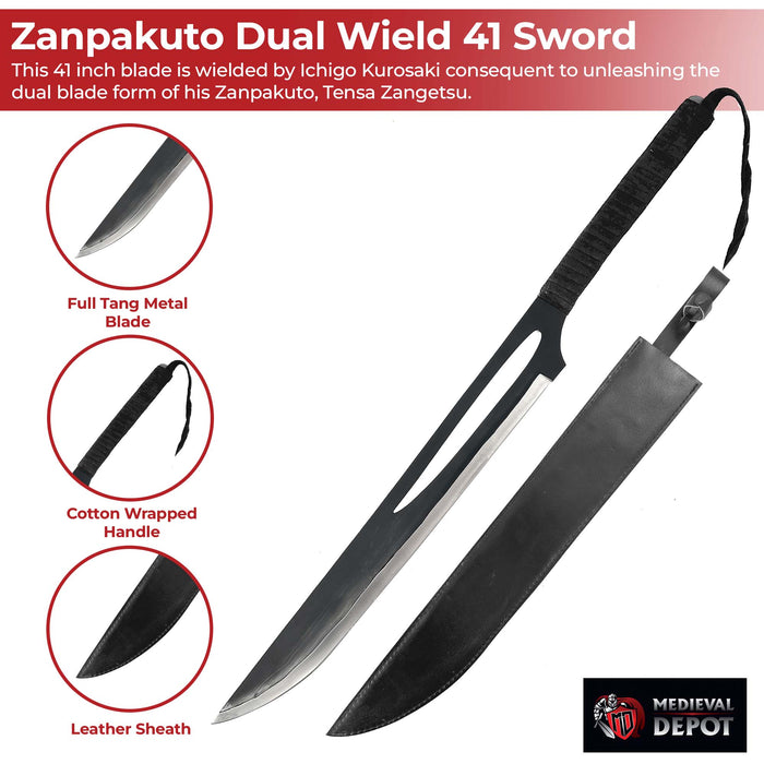 Japanese Anime Ichigo Kurosaki Zanpakuto Dual Wield 41" Sword