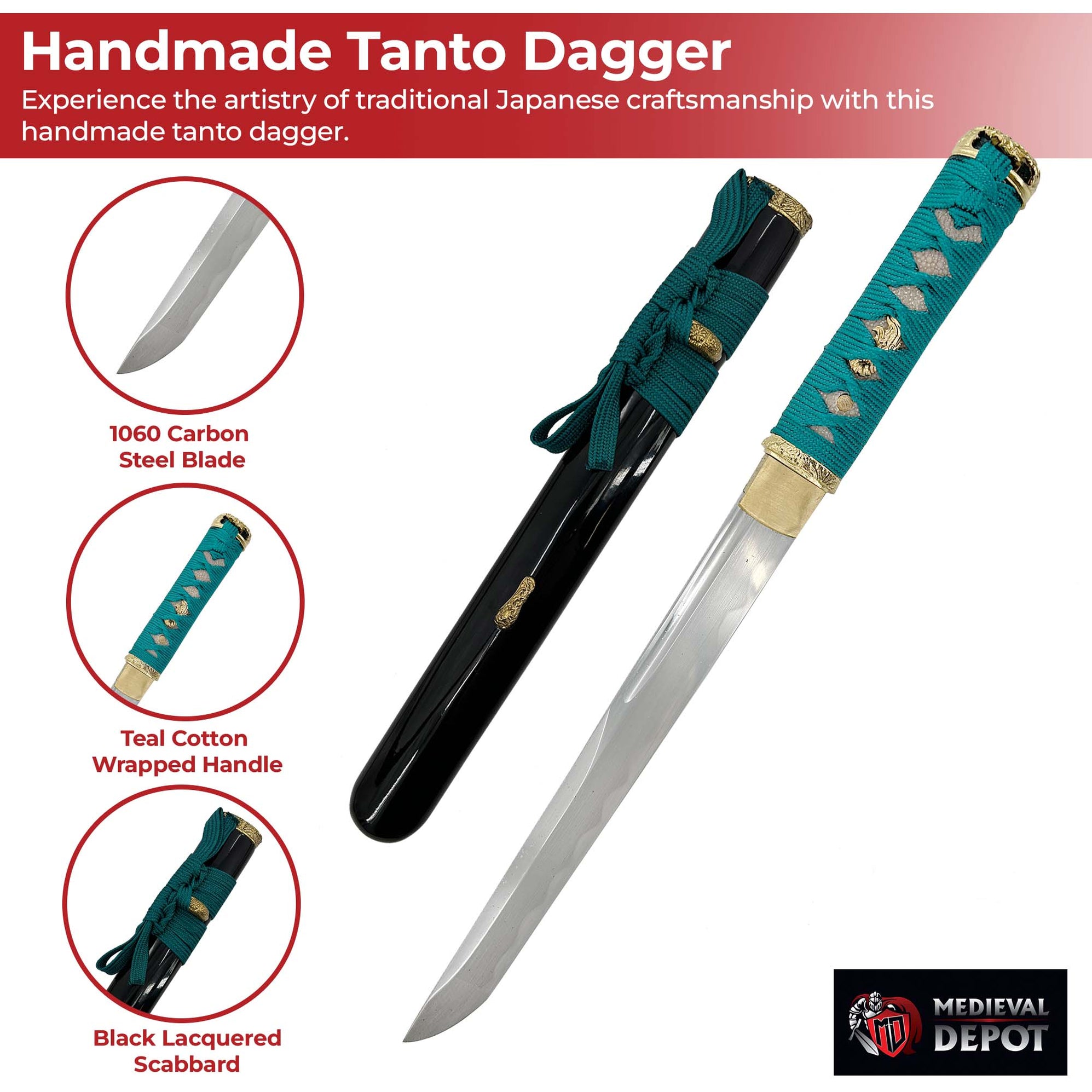 Japanese Tanto Dagger Teal Wrap Edition — Medieval Depot