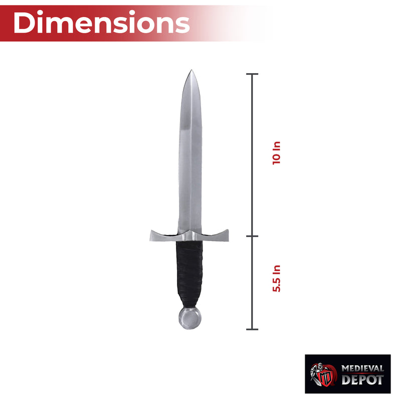King of the Archers Full Tang Arming Dagger with Black Leather Handle