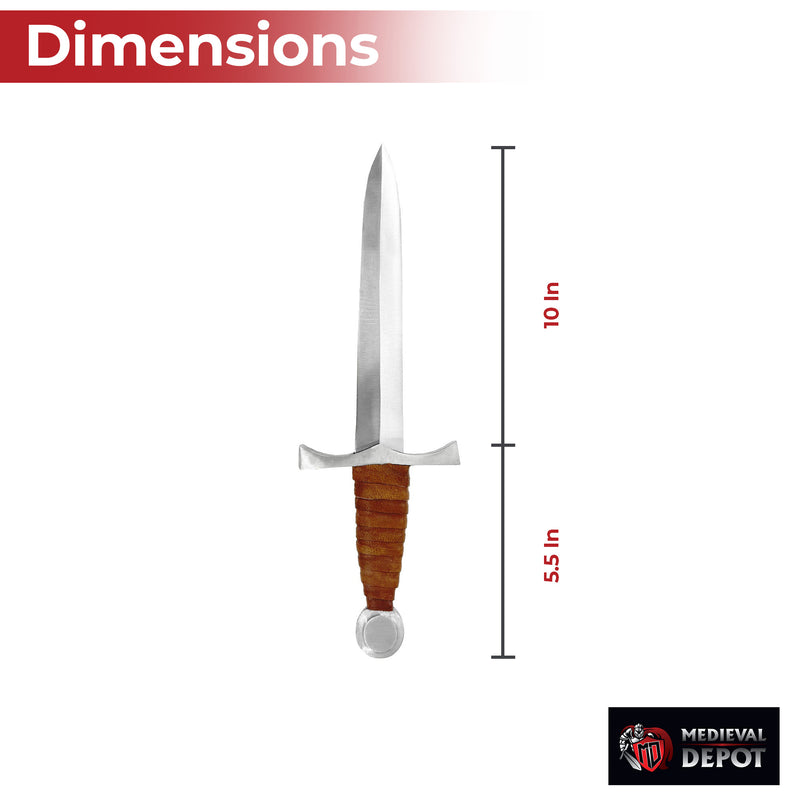 King of the Archers Full Tang Arming Dagger with Brown Leather Handle