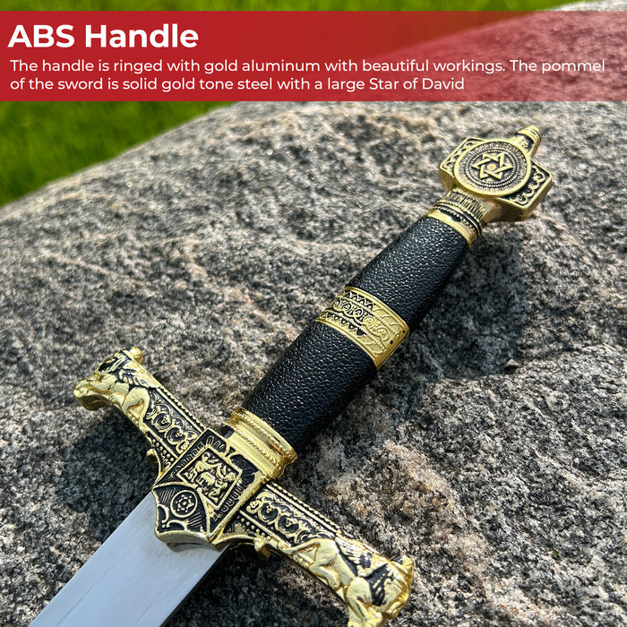 King Solomon Medieval Templar Crusader Replica Dagger - 440 Stainless Steel, Double Edge, Gold Accents