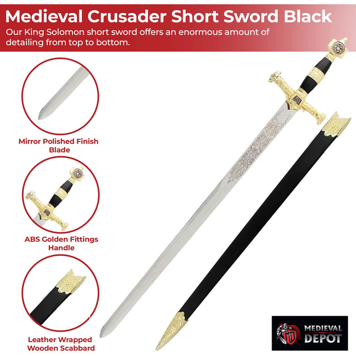 King Solomon Medieval Crusader Replica Short sword Black