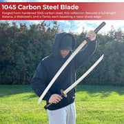 Kenshin no Tachi Handmade Three-Piece Katana Set with Stand