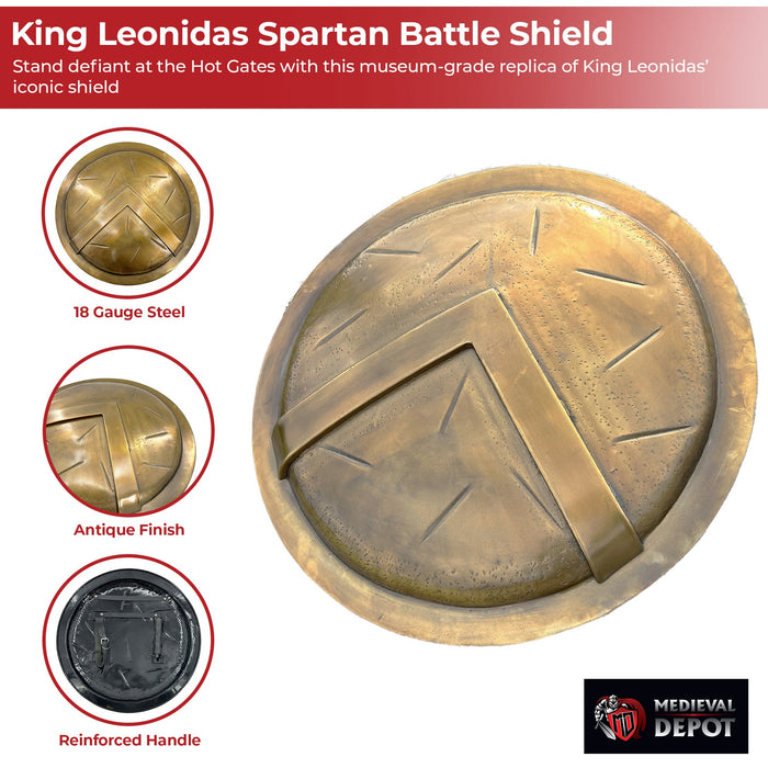 King Leonidas Spartan Battle Shield - 300 Inspired Carbon Steel w/ Antique Finish