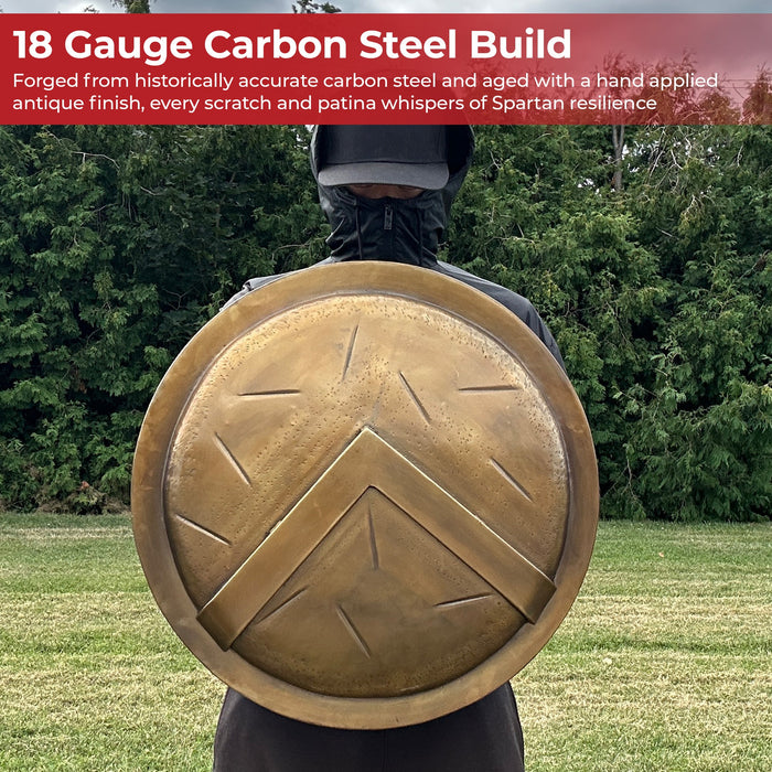 King Leonidas Spartan Battle Shield - 300 Inspired Carbon Steel w/ Antique Finish