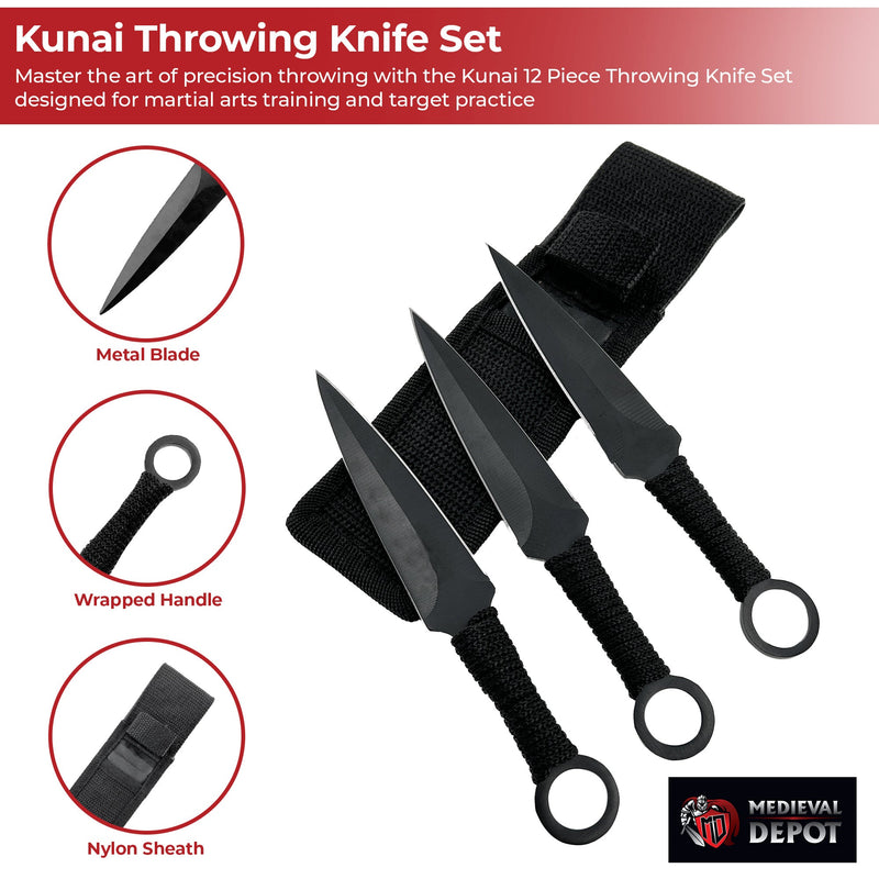 Kunai 12-Piece Throwing Knife Set