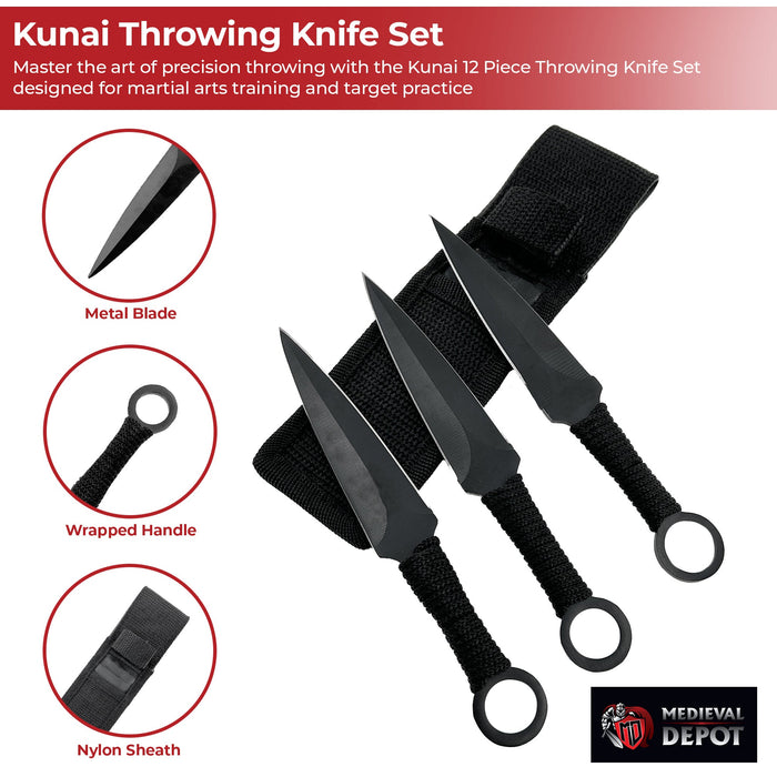 Kunai 12-Piece Throwing Knife Set