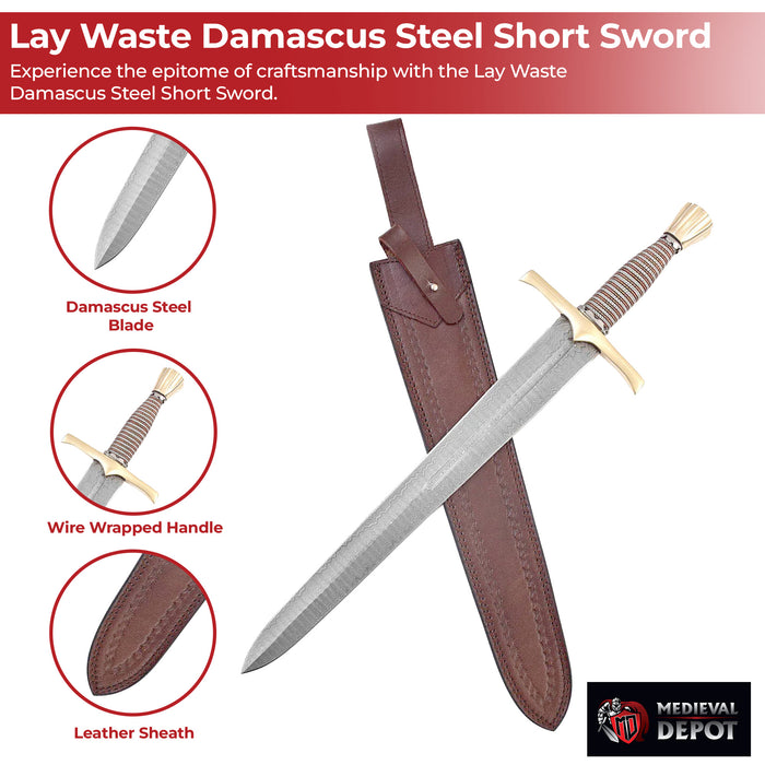 Lay Waste Damascus Steel Medieval Short Sword