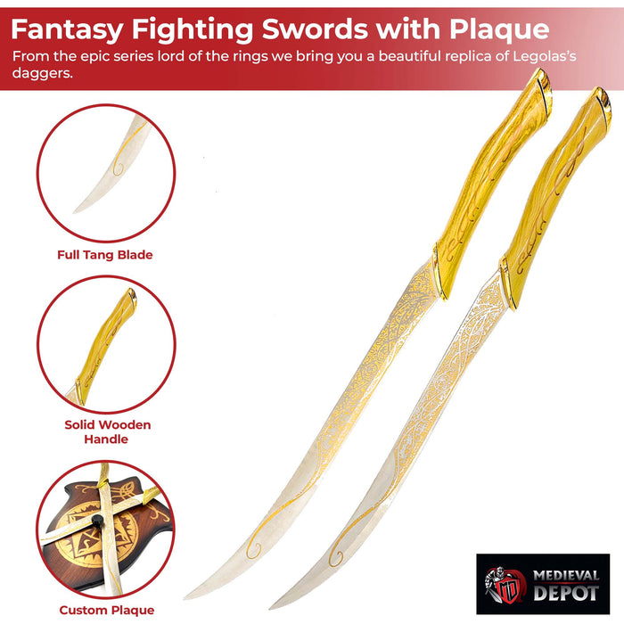 Legolas LOTR Fantasy Fighting Swords with Plaque