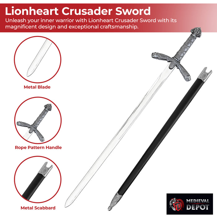Lionheart Crusader Sword with Cross Emblazoned Pommel