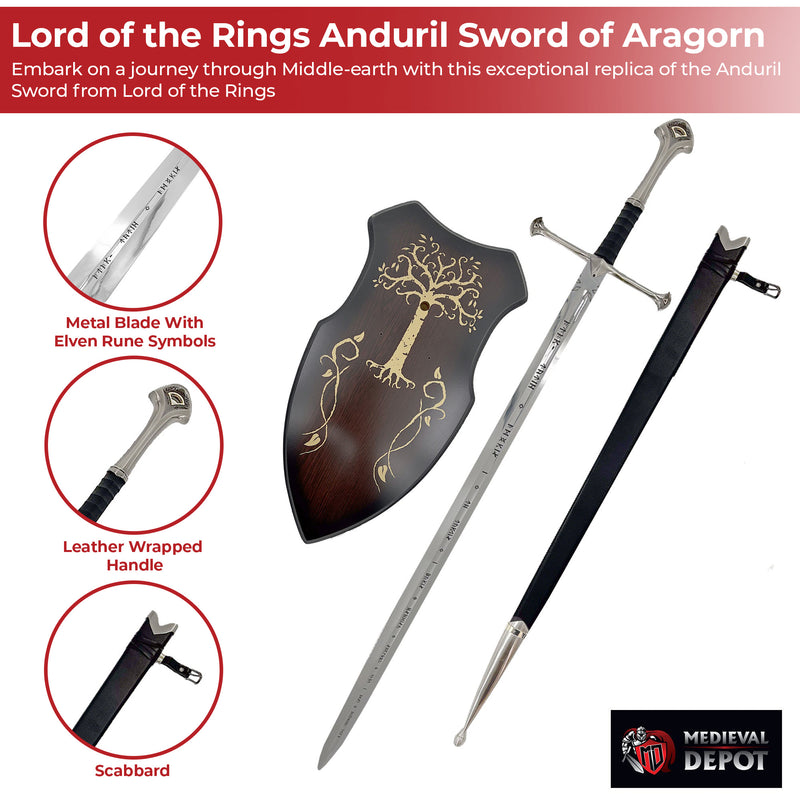 Lord of the Rings Anduril Sword of Aragorn with Plaque & Scabbard