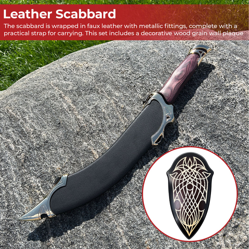 LOTR Legendary Elven Rune Scimitar Sword with Plaque