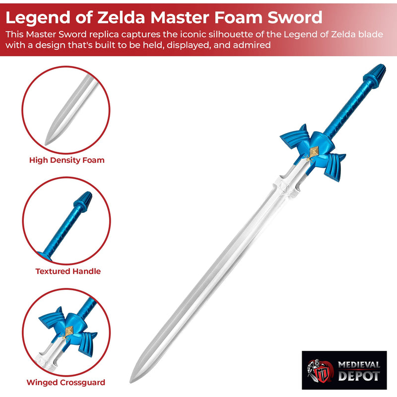 Legend of Zelda Master Sword Replica – 43-Inch Foam Sword with Pearlescent Blue Hilt and Gold Accents