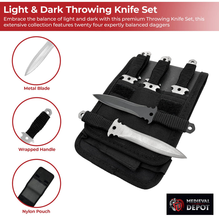 Light & Dark Throwing Knife 24-Piece Set