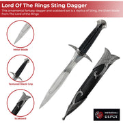 Lord of the Rings Sting Dagger – 11-Inch Elven Blade with Scabbard and Runic Inscription