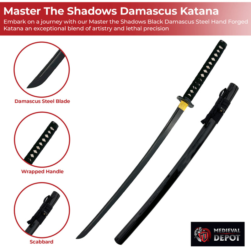 Master the Shadows Black Damascus Steel Hand Forged Katana