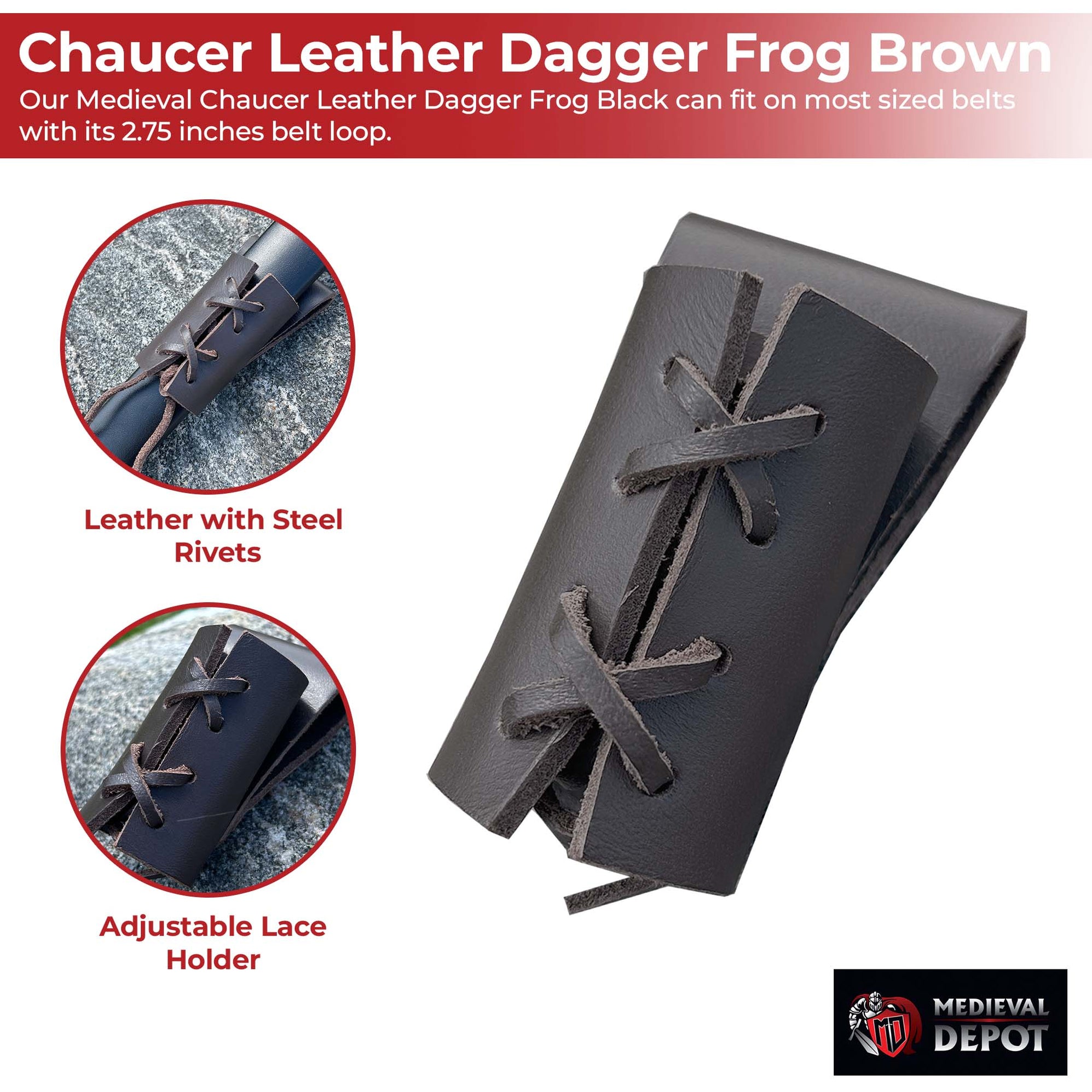 Medieval Chaucer Leather Dagger Frog Brown — Medieval Depot