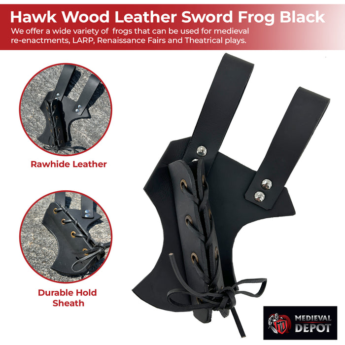 Medieval Hawk Wood Leather Sword Frog Black