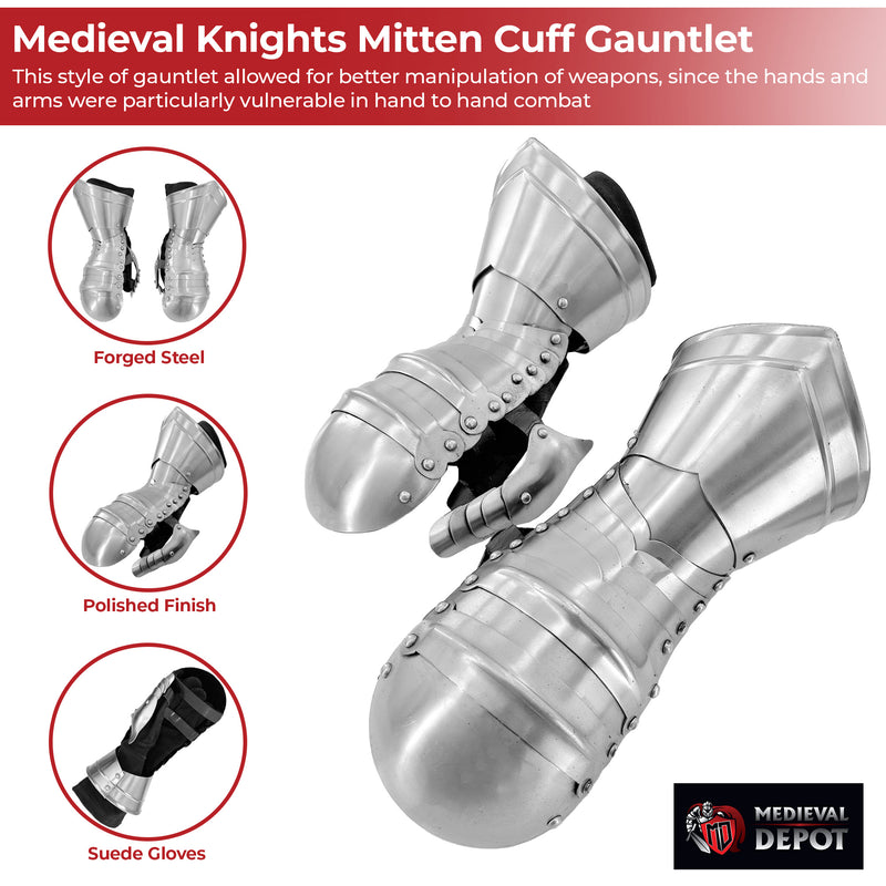 Medieval Knights Forged Mitten Cuff Gauntlet Set