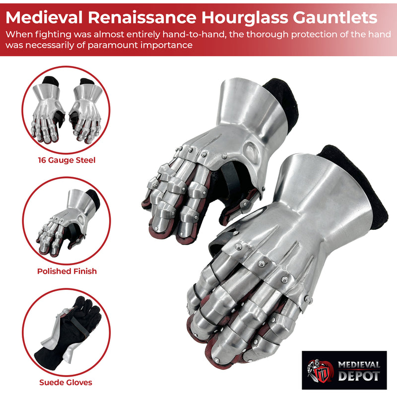 Medieval Renaissance Functional Hourglass Gauntlets Set