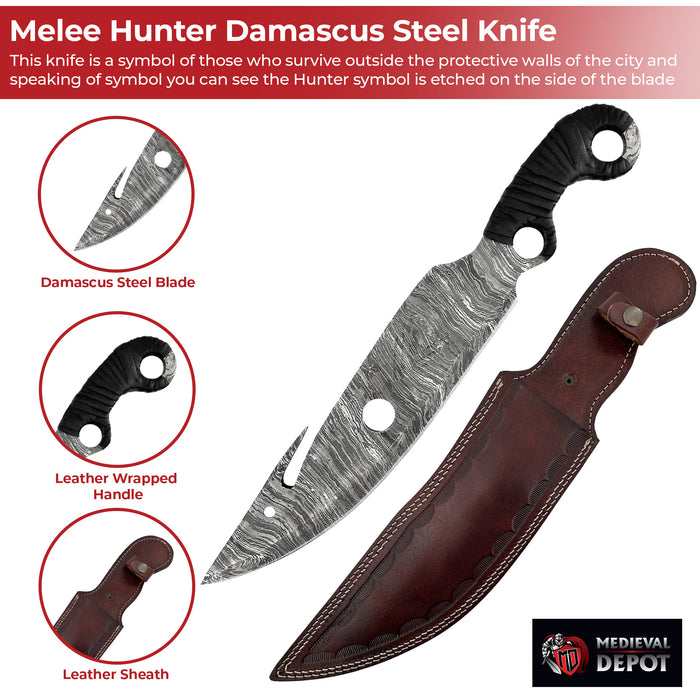 Melee Hunter Damascus Steel Fixed Blade Knife