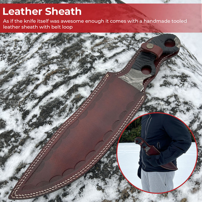 Melee Hunter Damascus Steel Fixed Blade Knife
