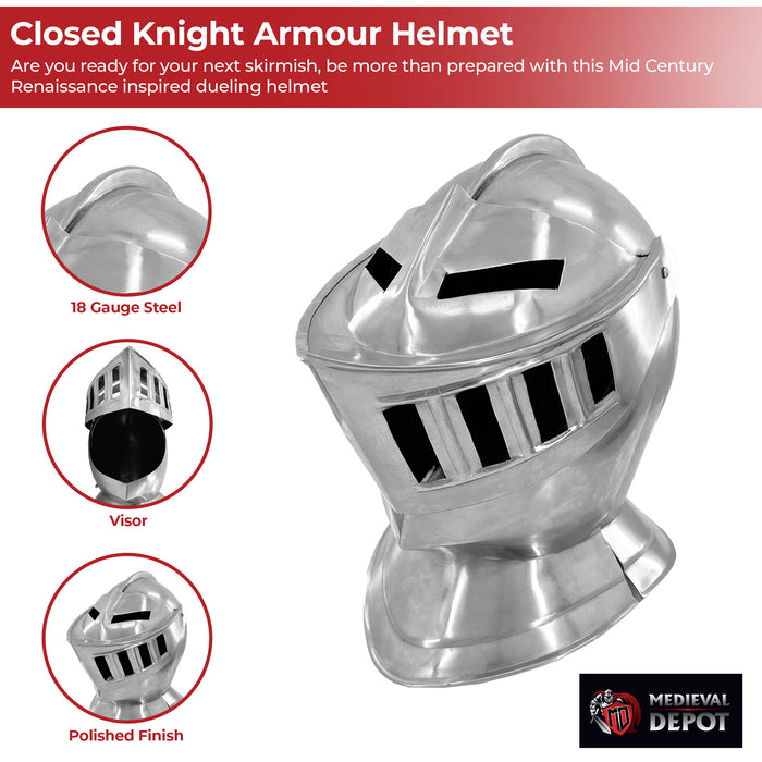 Mens Closed Knight Armour Helmet