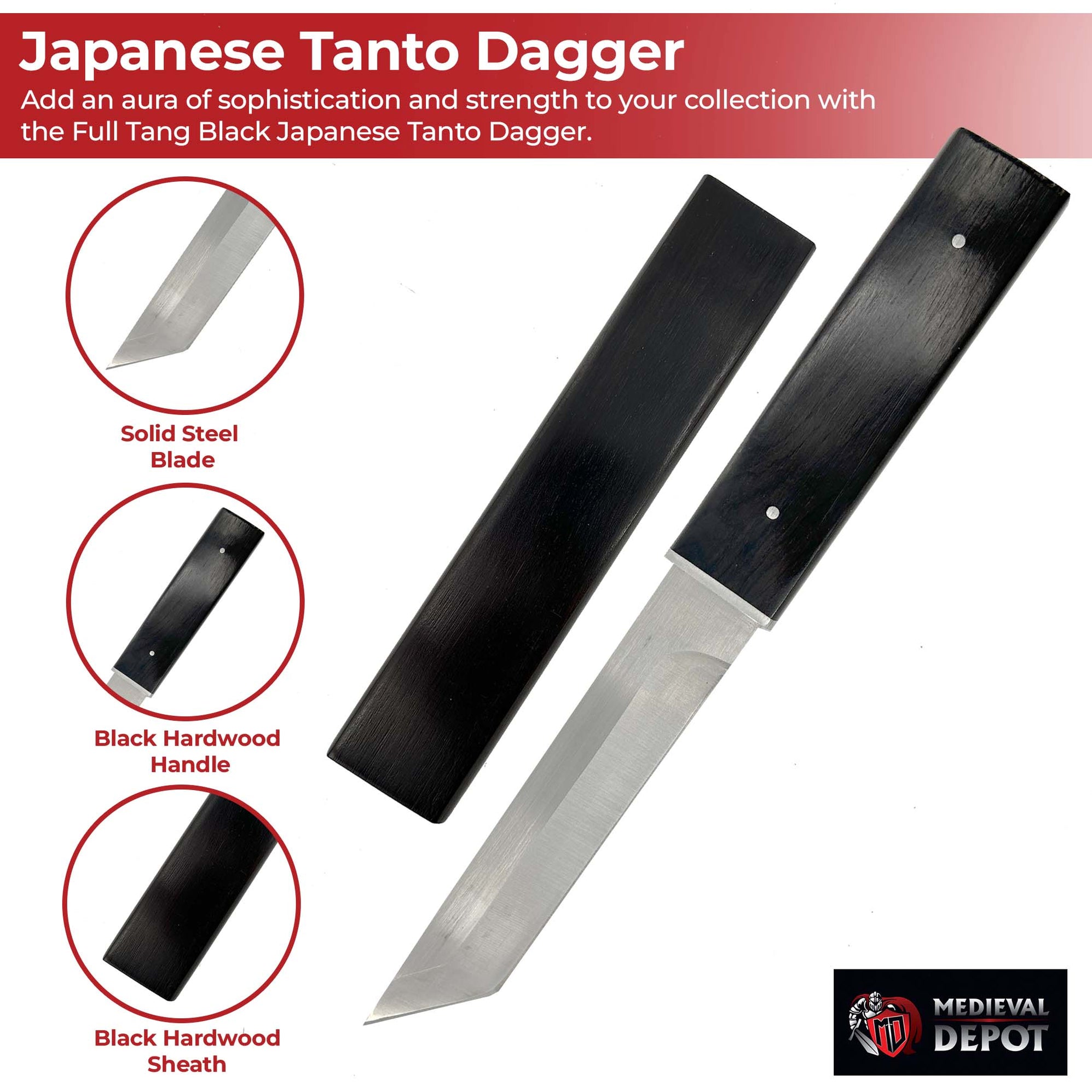 Masterful Crafted Full Tang Black Japanese Tanto Dagger — Medieval Depot