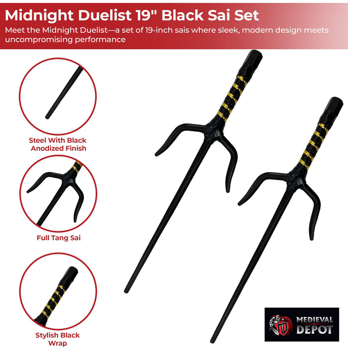 Midnight Duelist 19" Black Sai Set