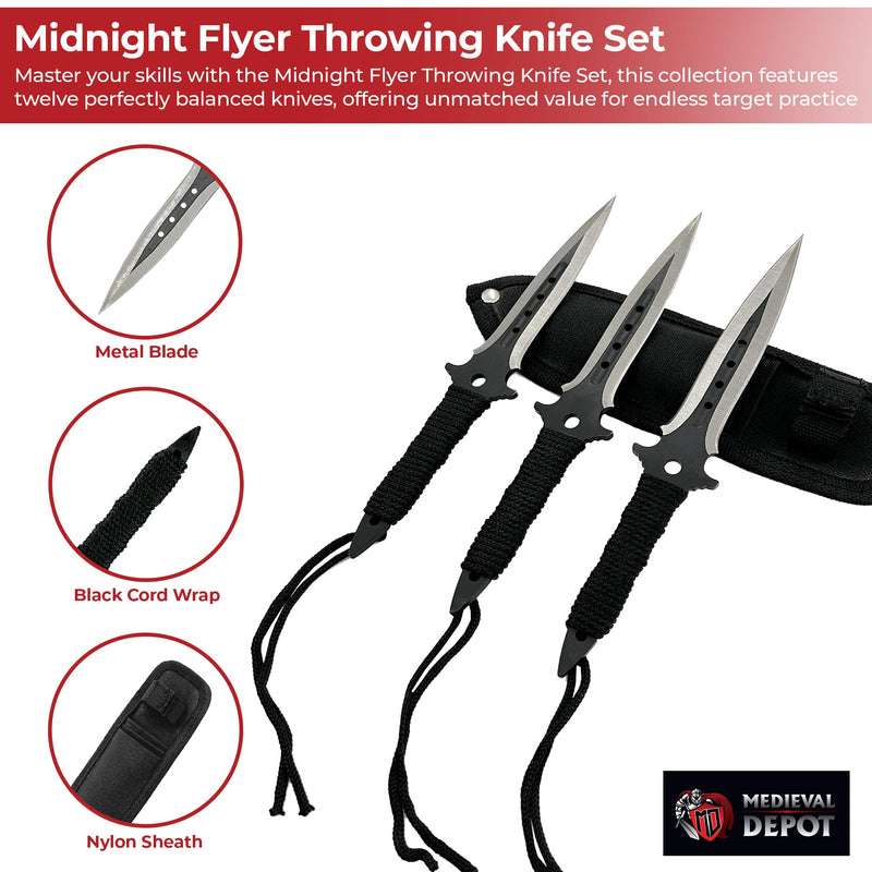 Midnight Flyer 12-Piece Throwing Knife Set