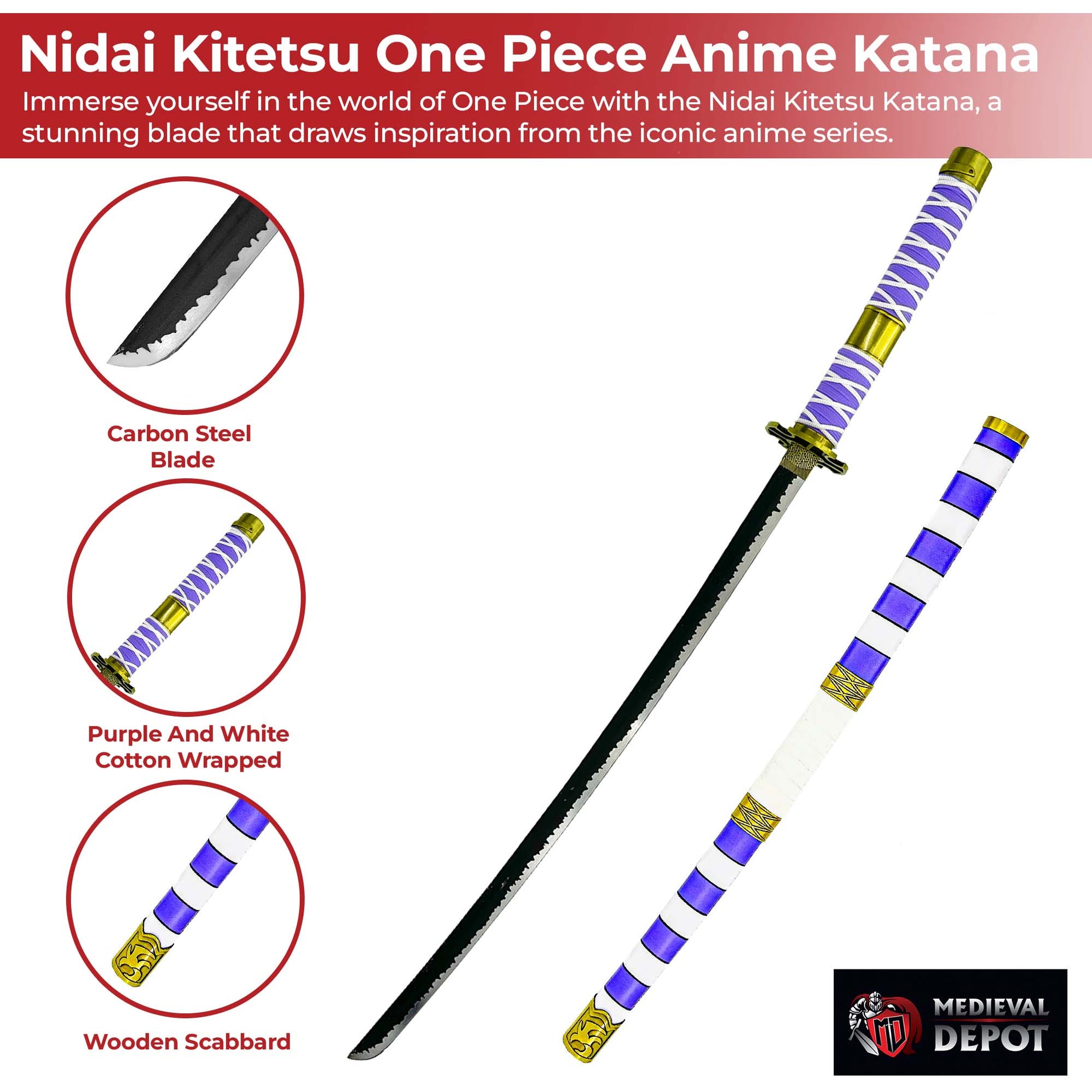 Nidai Kitetsu One Piece Anime Katana — Medieval Depot