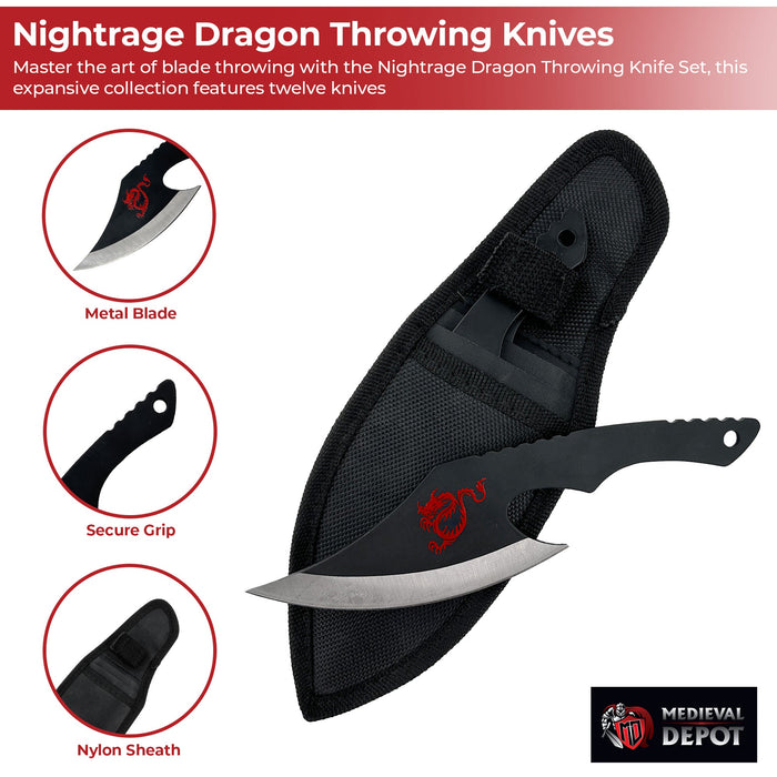 Nightrage Dragon 12-Piece Throwing Knife Set
