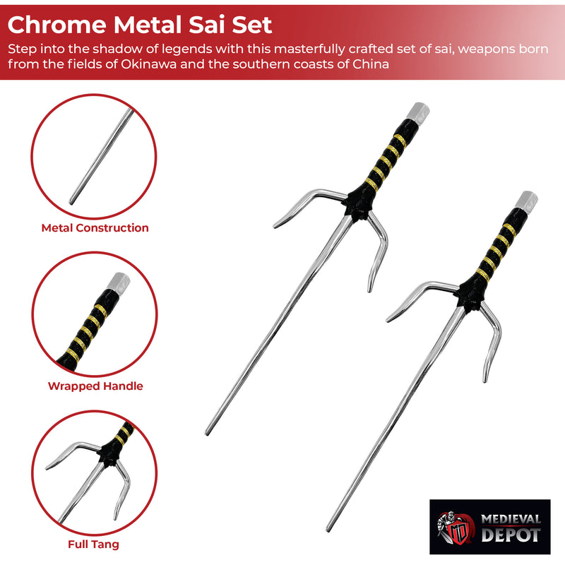 Ninja Stealth Chrome Metal Sai Set